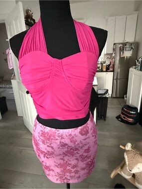 SHEIN Hot Pink Wrap Halter Crop Top